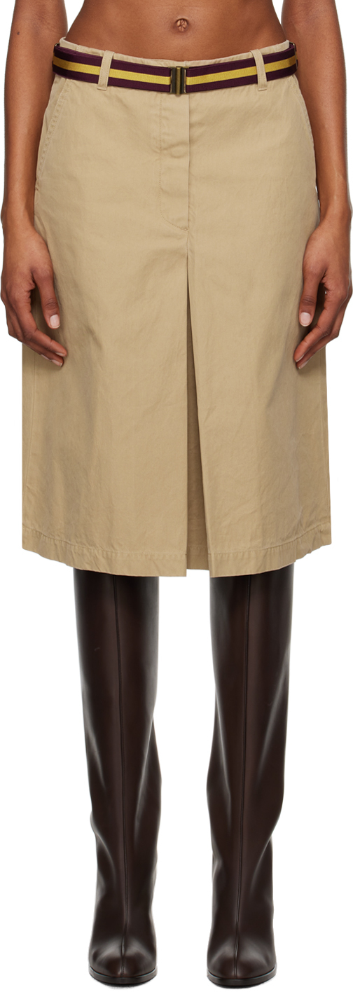 Beige Belted Midi Skirt by Dries Van Noten on Sale
