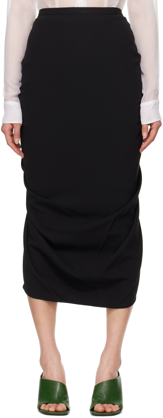 Dries Van Noten Black Pleated Midi Skirt In 900 Black