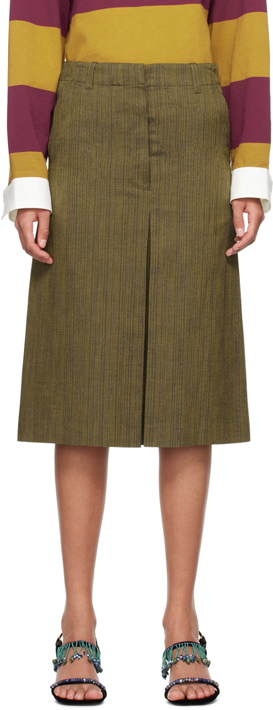 Shop Dries Van Noten Brown Pleated Midi Skirt In 202 Yellow
