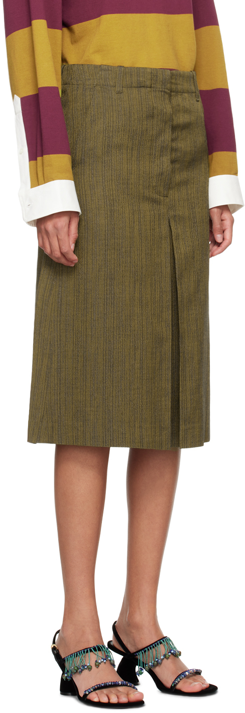 Shop Dries Van Noten Brown Pleated Midi Skirt In 202 Yellow