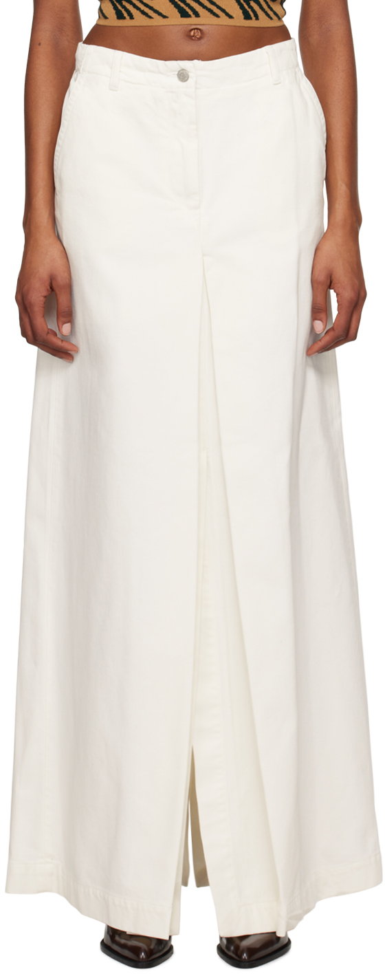 Dries Van Noten White Pleated Denim Maxi Skirt In 008 Off White