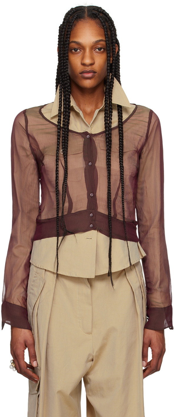 【関税込み】Dries Van Noten バーガンディ シア 長袖トップス 341019004_4.jpg