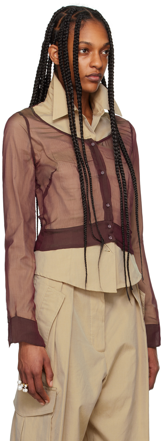 Dries Van Noten Charmy Button Down Sheer Shirt In 359 Bordeaux