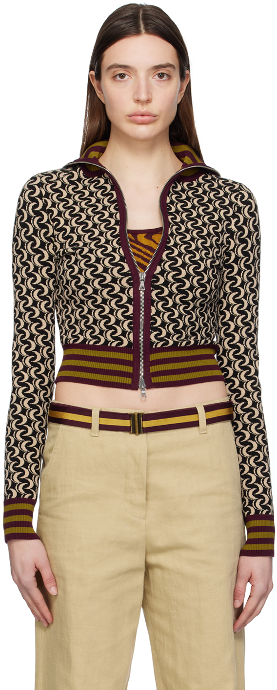 Jacquard-knit Sweater - Dark brown/patterned - Ladies
