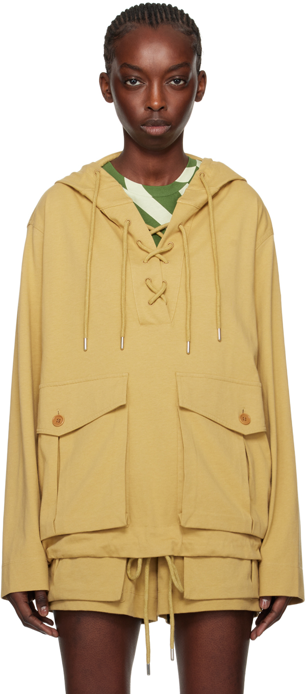 Dries Van Noten: Tan Lace-Up Hoodie | SSENSE