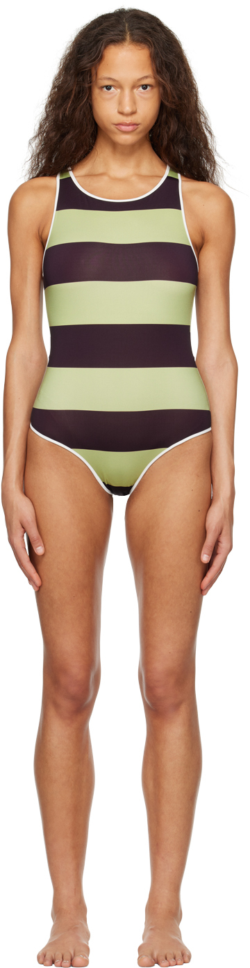 Khaki u0026 Brown Greta One-Piece Swimsuit