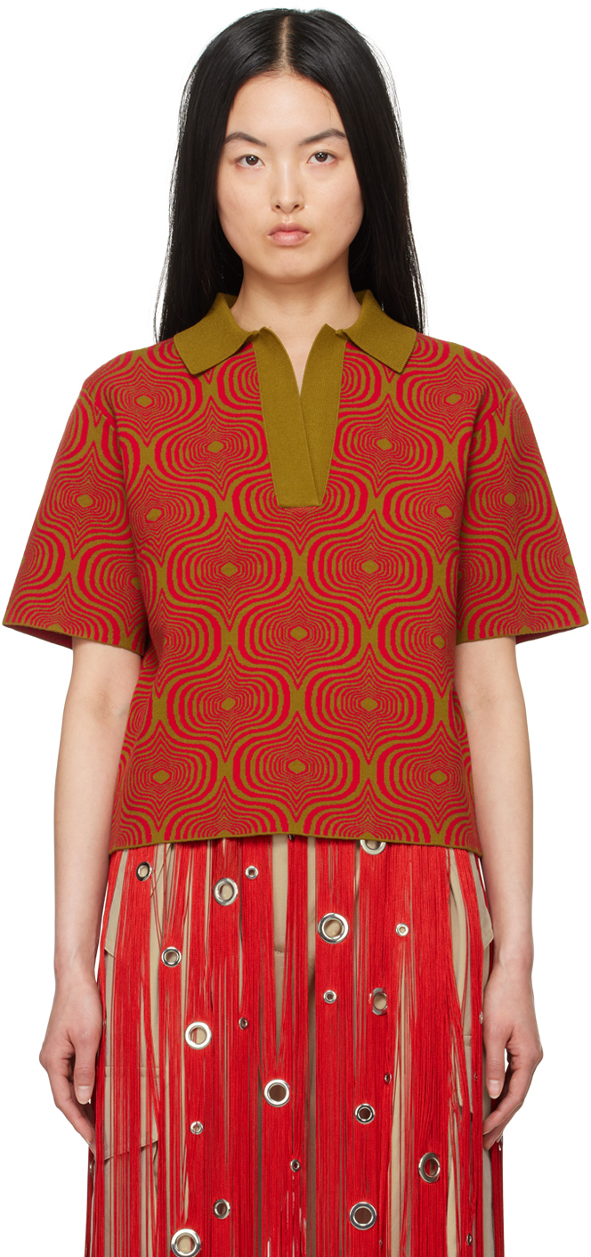 Shop Dries Van Noten Red & Green Graphic Polo In 607 Olive