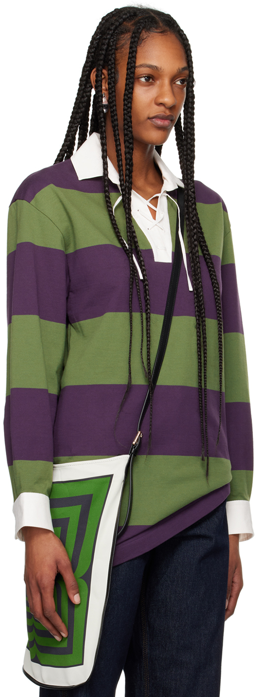 Shop Dries Van Noten Green & Purple Striped Polo In 402 Dark Purple