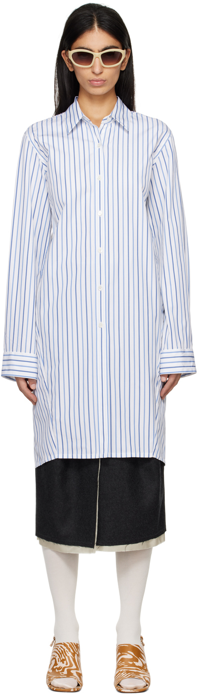 Dries Van Noten White & Blue Knotted Shirt In 514 Light Blue