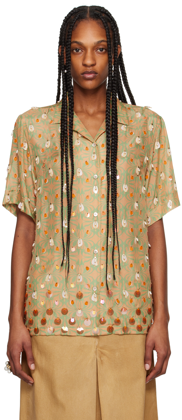 Beige Beaded Shirt by Dries Van Noten on Sale