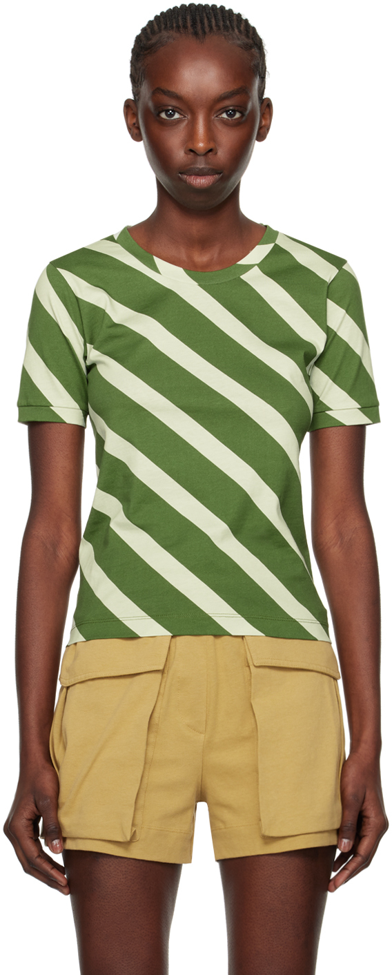 Dries Van Noten Green Striped T-shirt In 604 Green