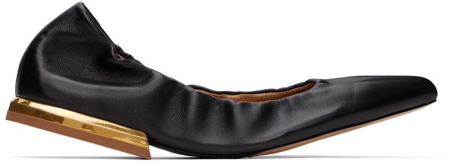 Dries Van Noten 上品 スリングバック フラットシューズ DRIES VAN NOTEN | LEATHER MULES BLACK レザーミュール (Dries