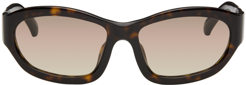 Dries Van Noten Brown Linda Farrow Edition Goggle Sunglasses In Dark T-shell/brown Y