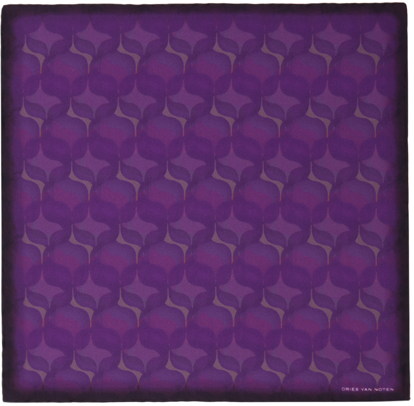 Dries Van Noten Purple Printed Pocket Square In 976 Dessin B