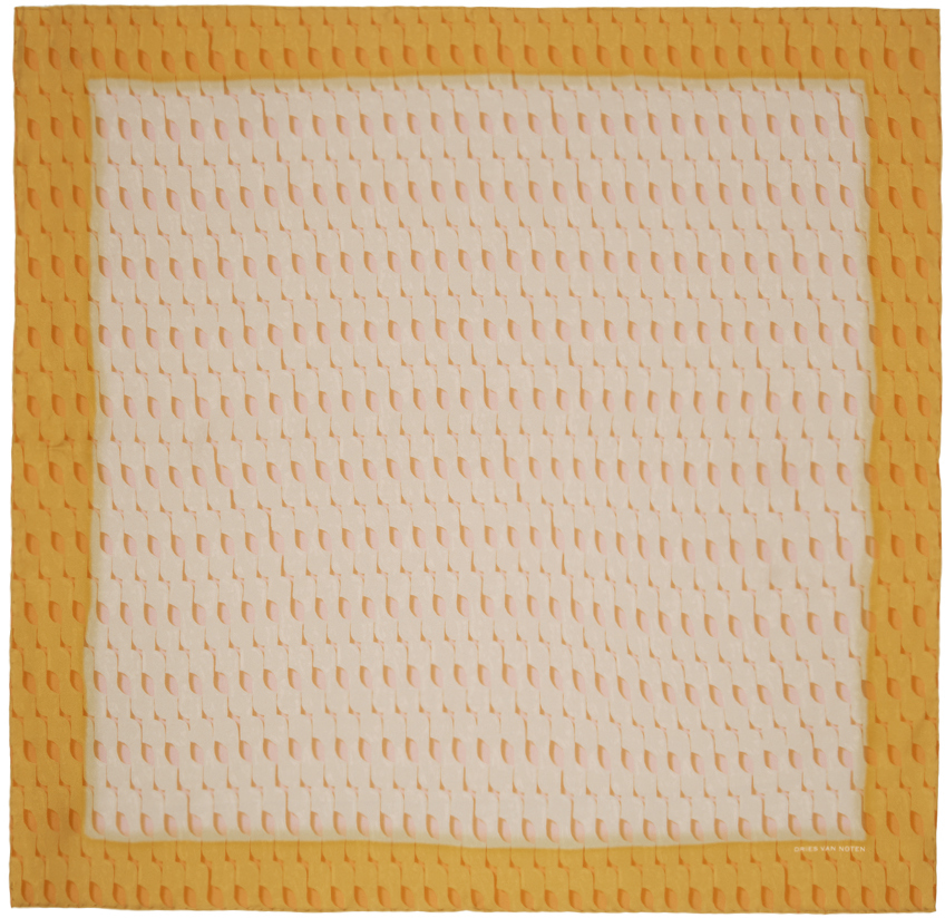 Dries Van Noten Off-white & Yellow Printed Scarf In 300 Blush