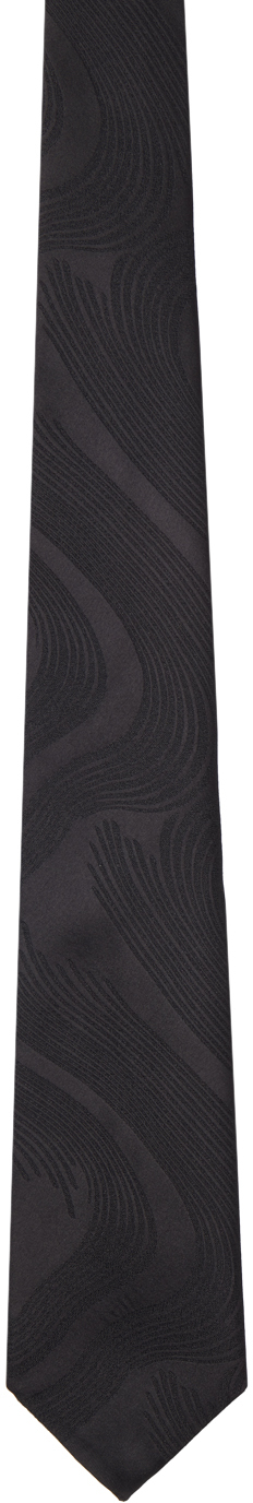 Dries Van Noten Black Swirl Tie In 900 Black