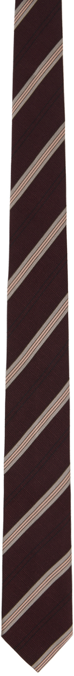 Dries Van Noten Burgundy Striped Tie In 359 Bordeaux