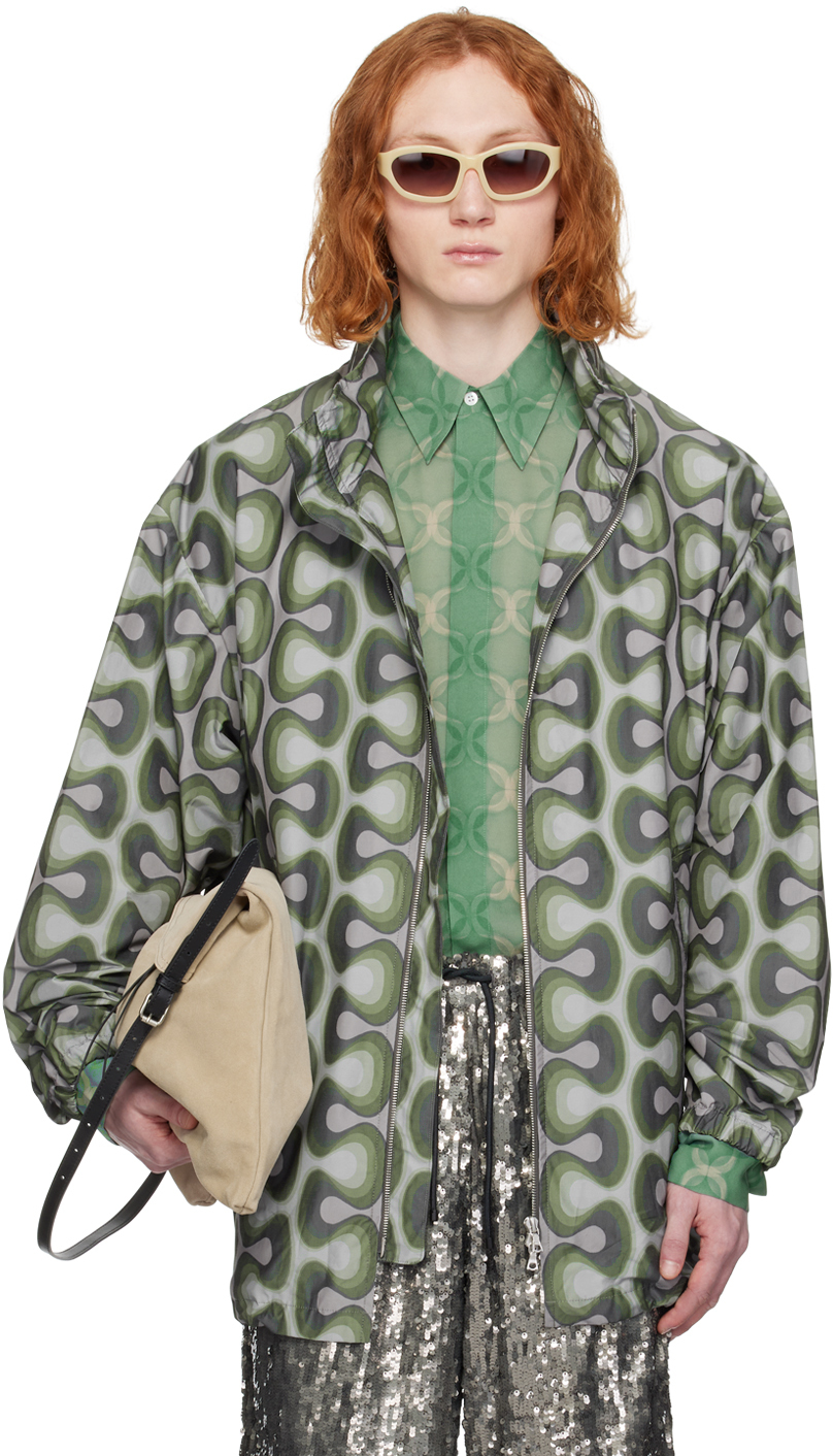 Dries Van Noten Gray & Khaki Graphic Jacket SSENSE UK