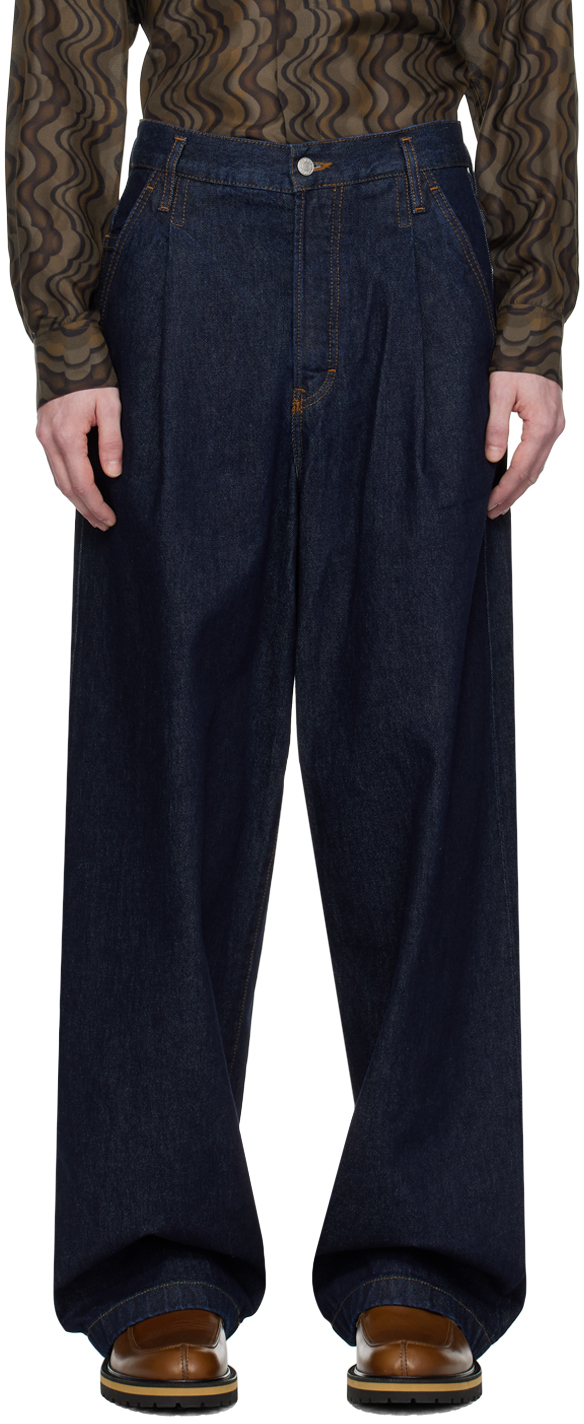 Dries Van Noten Blue Pleated Jeans In 507 Indigo
