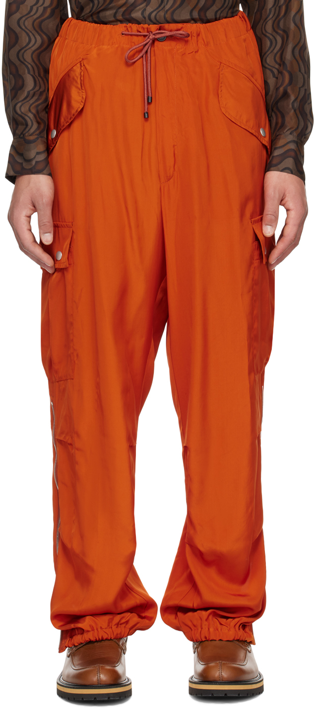 Shop Dries Van Noten Orange Drawstring Cargo Pants In 701 Rust