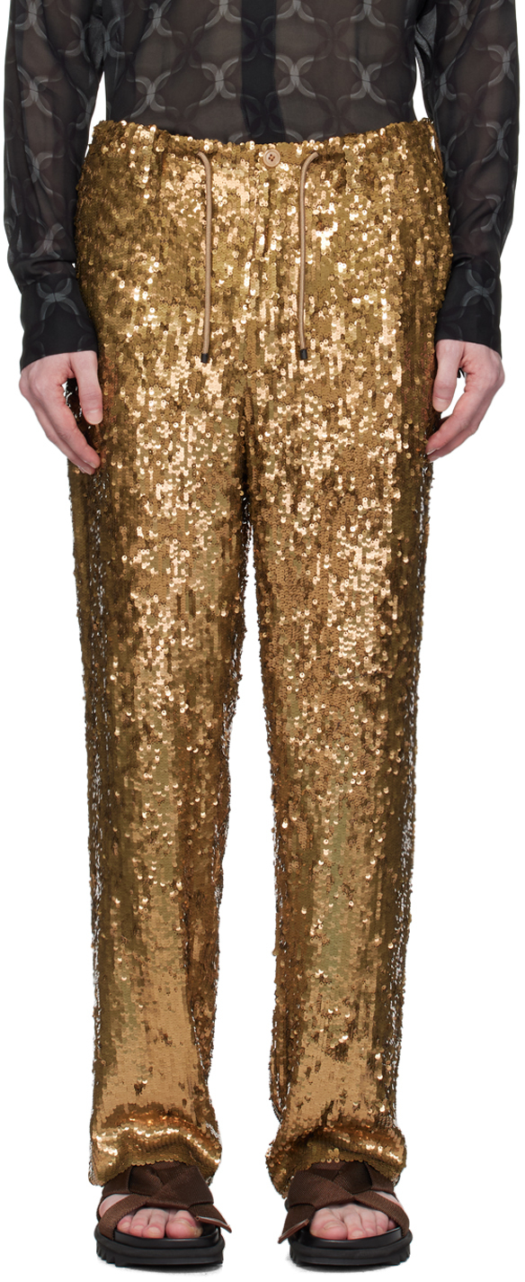 Shop Dries Van Noten Gold Embellished Trousers In 954 Gold