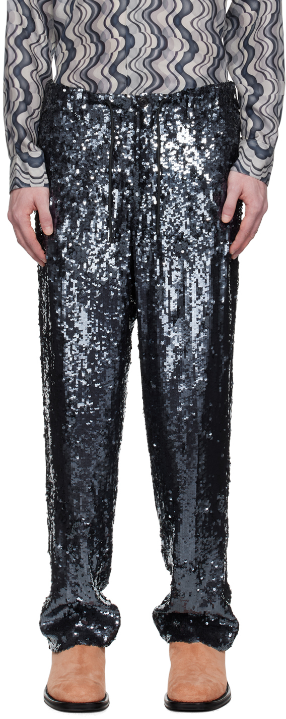 Dries Van Noten Blue Embellished Trousers In 511 Midnight