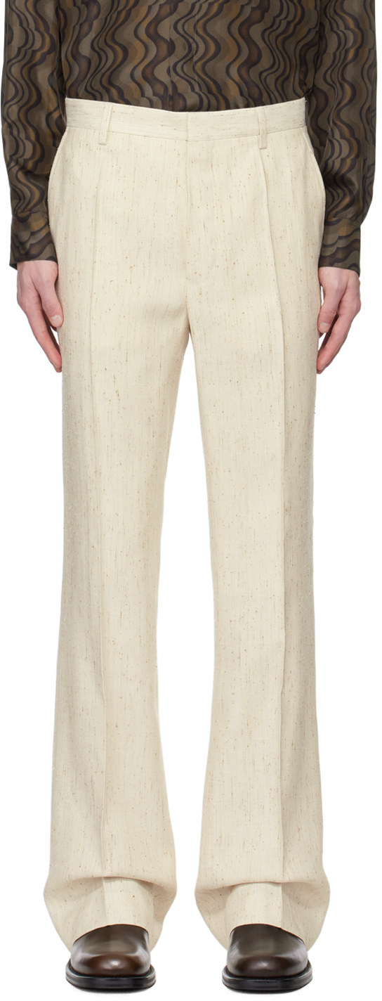 Dries Van Noten Off-White & Tan Printed Trousers