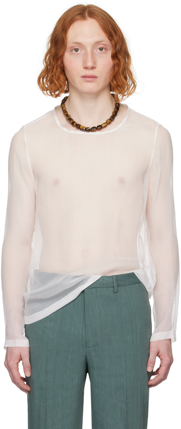 Dries Van Noten White Sheer Long Sleeve T-shirt In 1 White