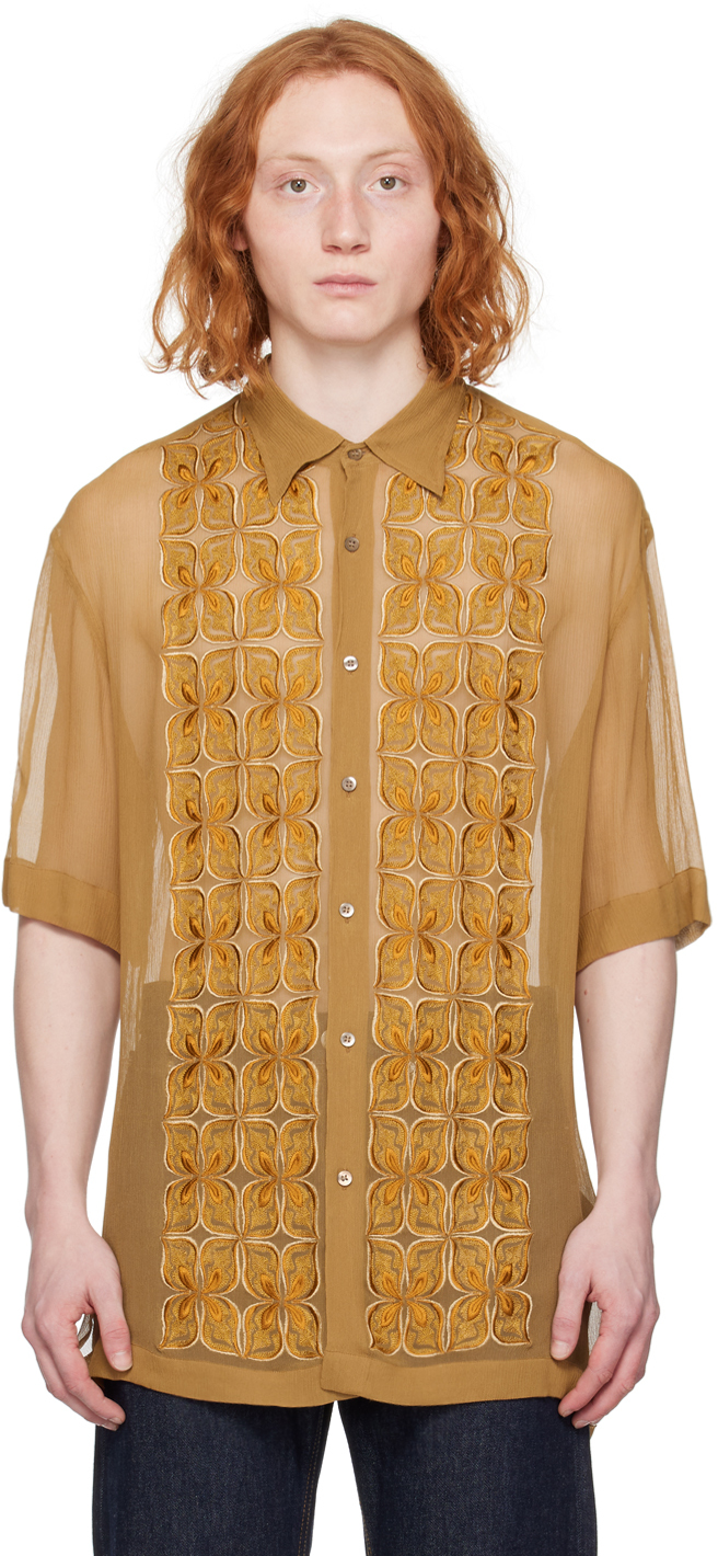 Dries Van Noten Tan Embroidered Shirt In 102 Camel