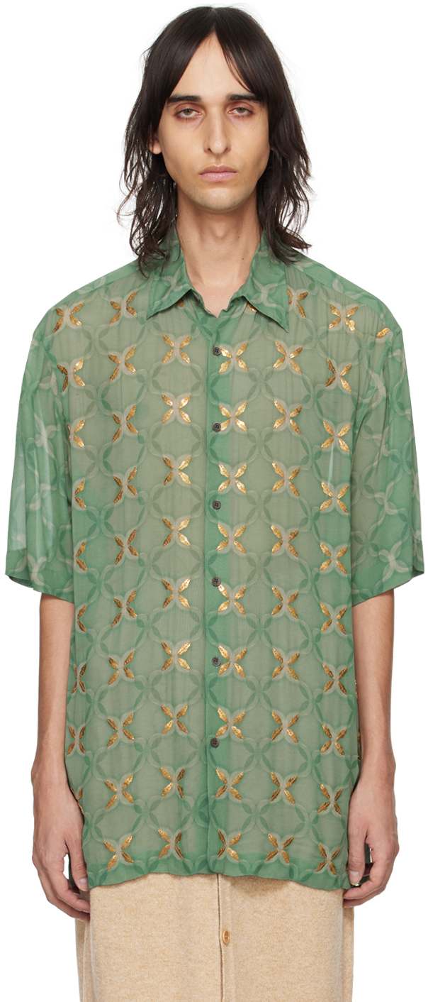 Dries Van Noten: Green Sequinned Shirt | SSENSE