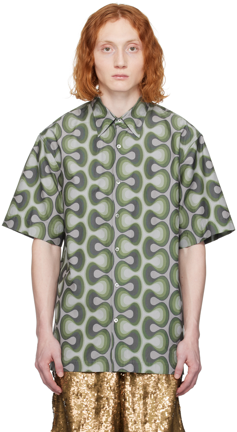 Dries Van Noten Green Printed Shirt In 606 Khaki