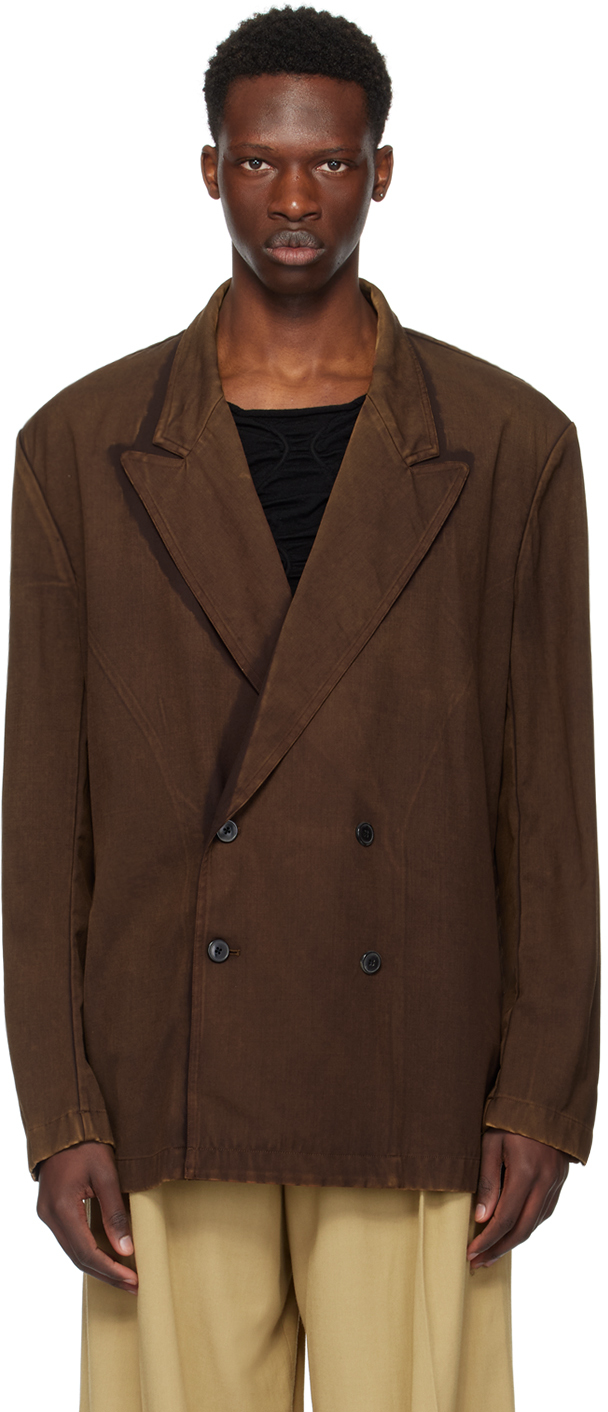 Shop Dries Van Noten Brown Double-breasted Blazer In 703 Brown