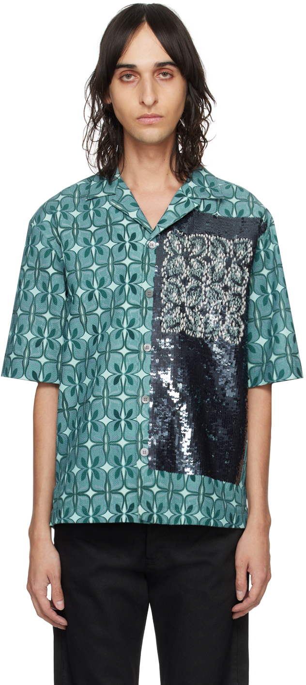 Blue Sequin Shirt by Dries Van Noten on Sale