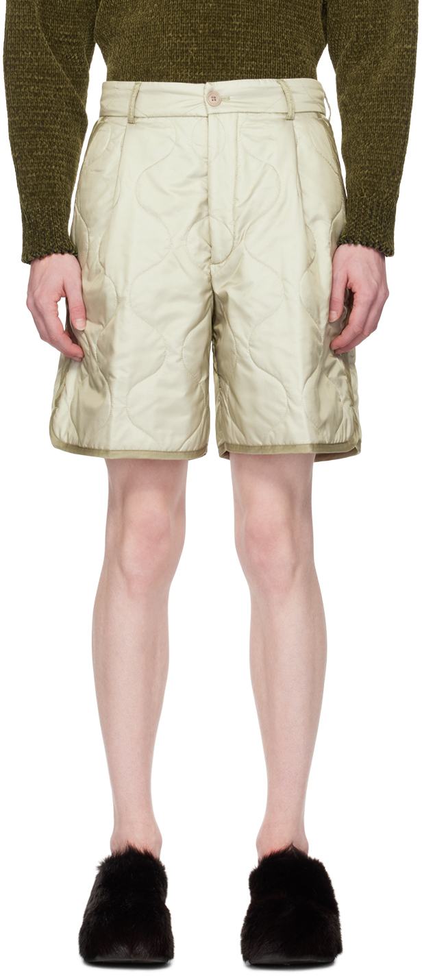 Shop Dries Van Noten Green Padded Shorts In 101 Sand