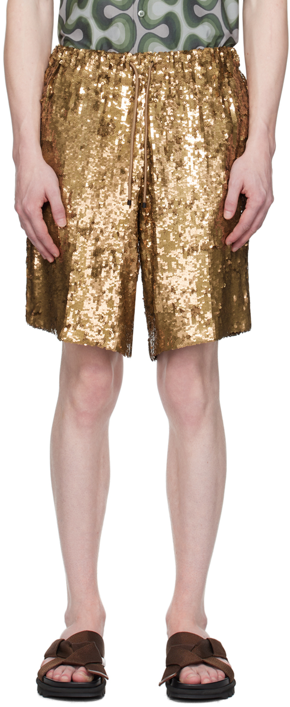 Shop Dries Van Noten Gold Embellished Shorts In 954 Gold