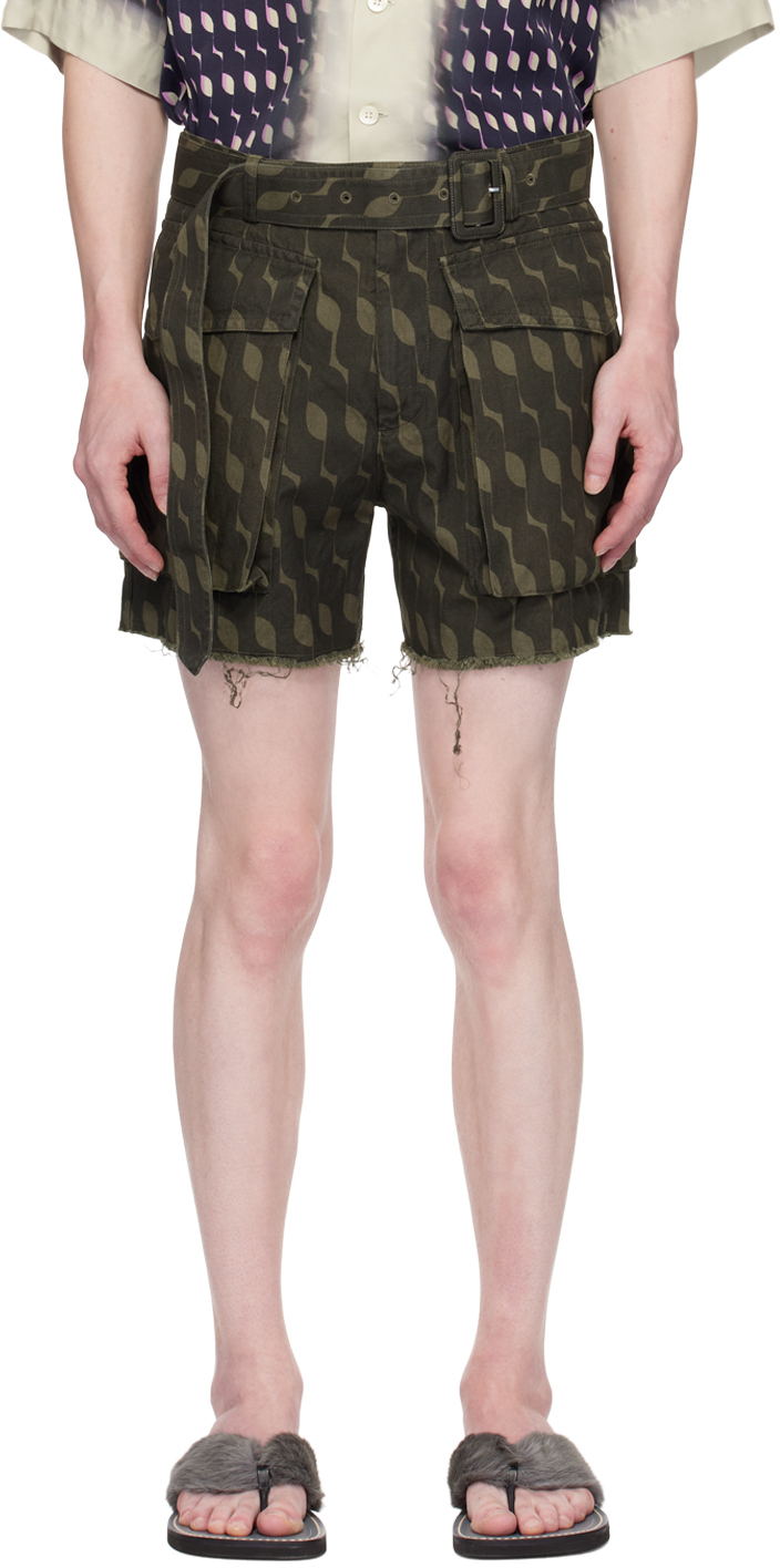 Shop Dries Van Noten Khaki Belted Shorts In 802 Grey