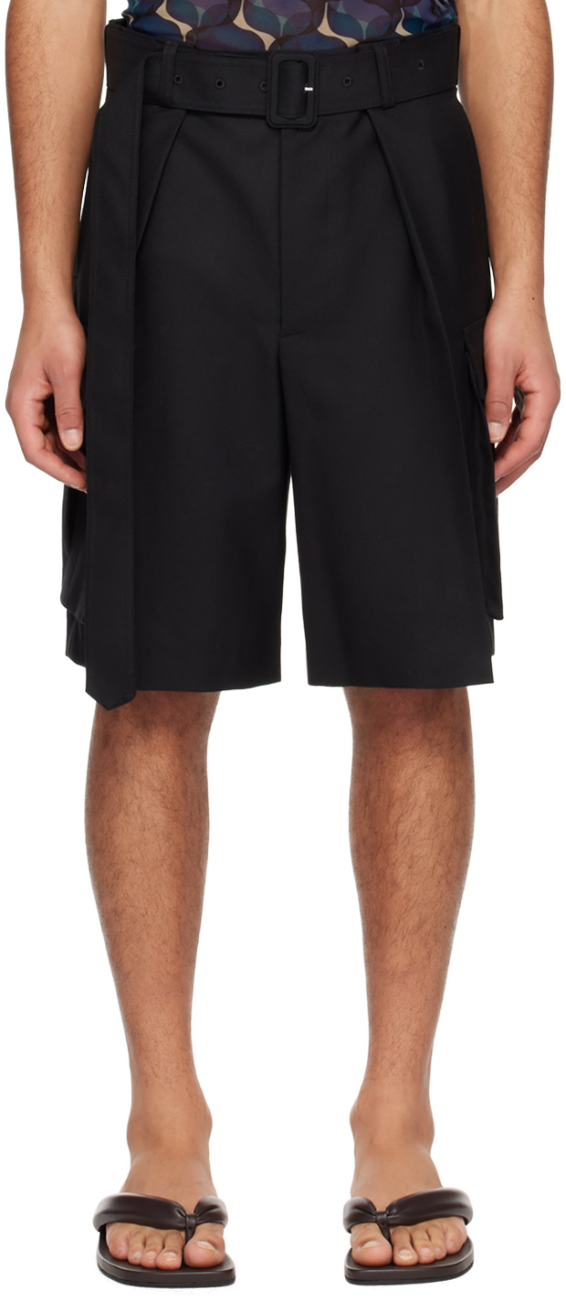 Shop Dries Van Noten Black Belted Shorts In 900 Black
