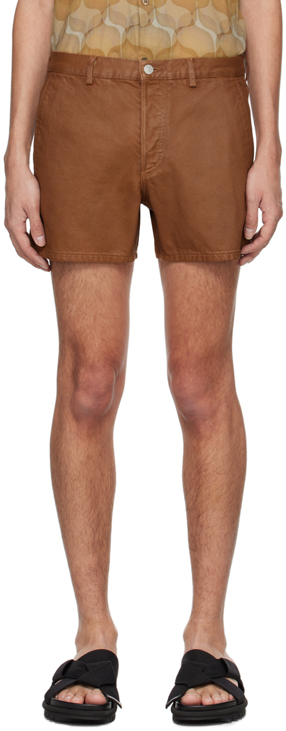 Brown Four-Pocket Denim Shorts