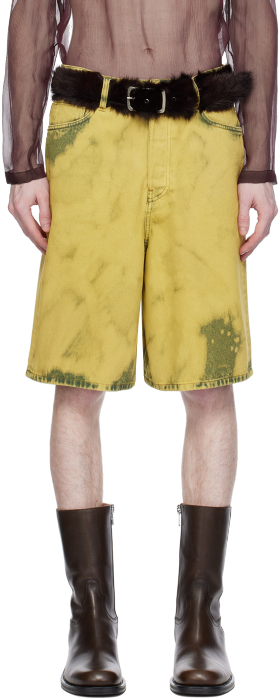 Shop Dries Van Noten Green Garment-dyed Denim Shorts In 201 Lime