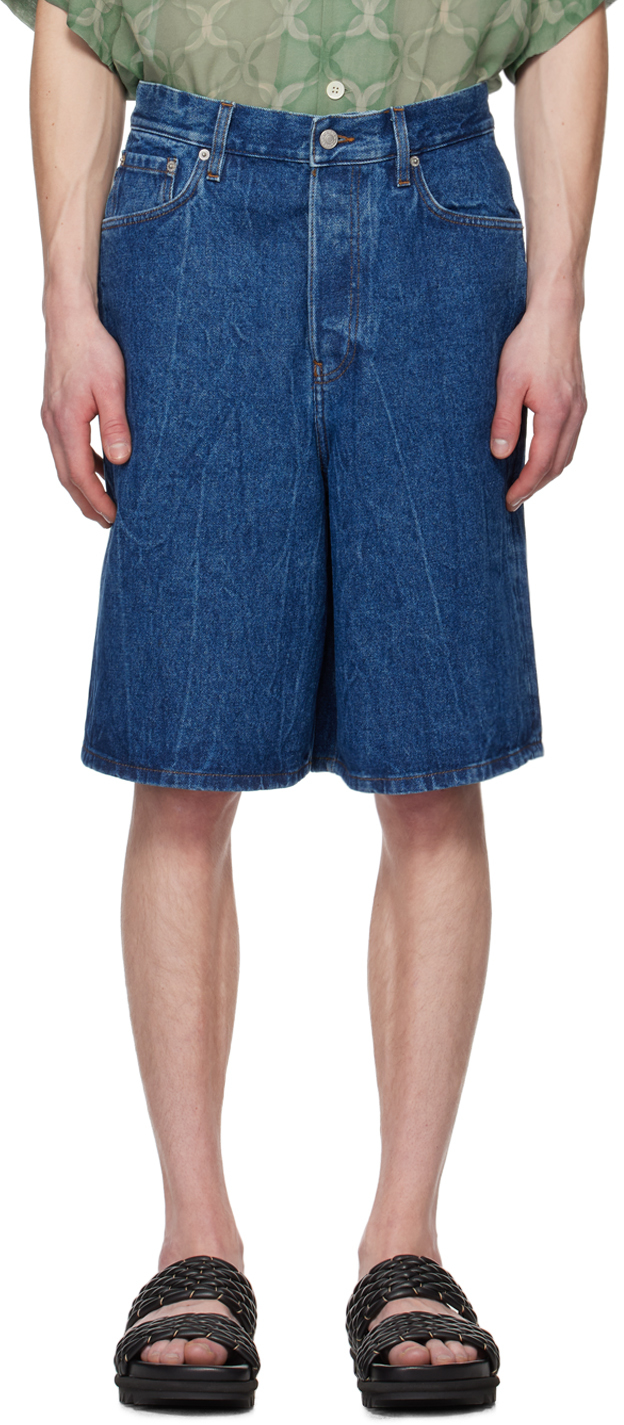 Dries Van Noten Blue Faded Denim Shorts In 504 Blue