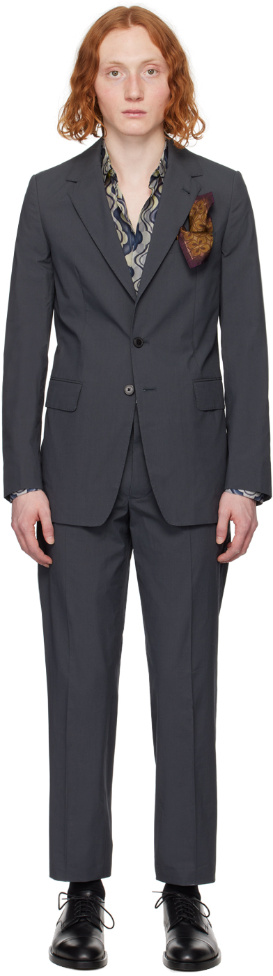 Dries Van Noten Grey Notched Suit In 901 Anthracite
