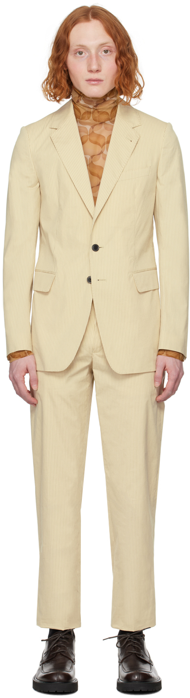 Dries Van Noten Beige Striped Suit In 103 Beige
