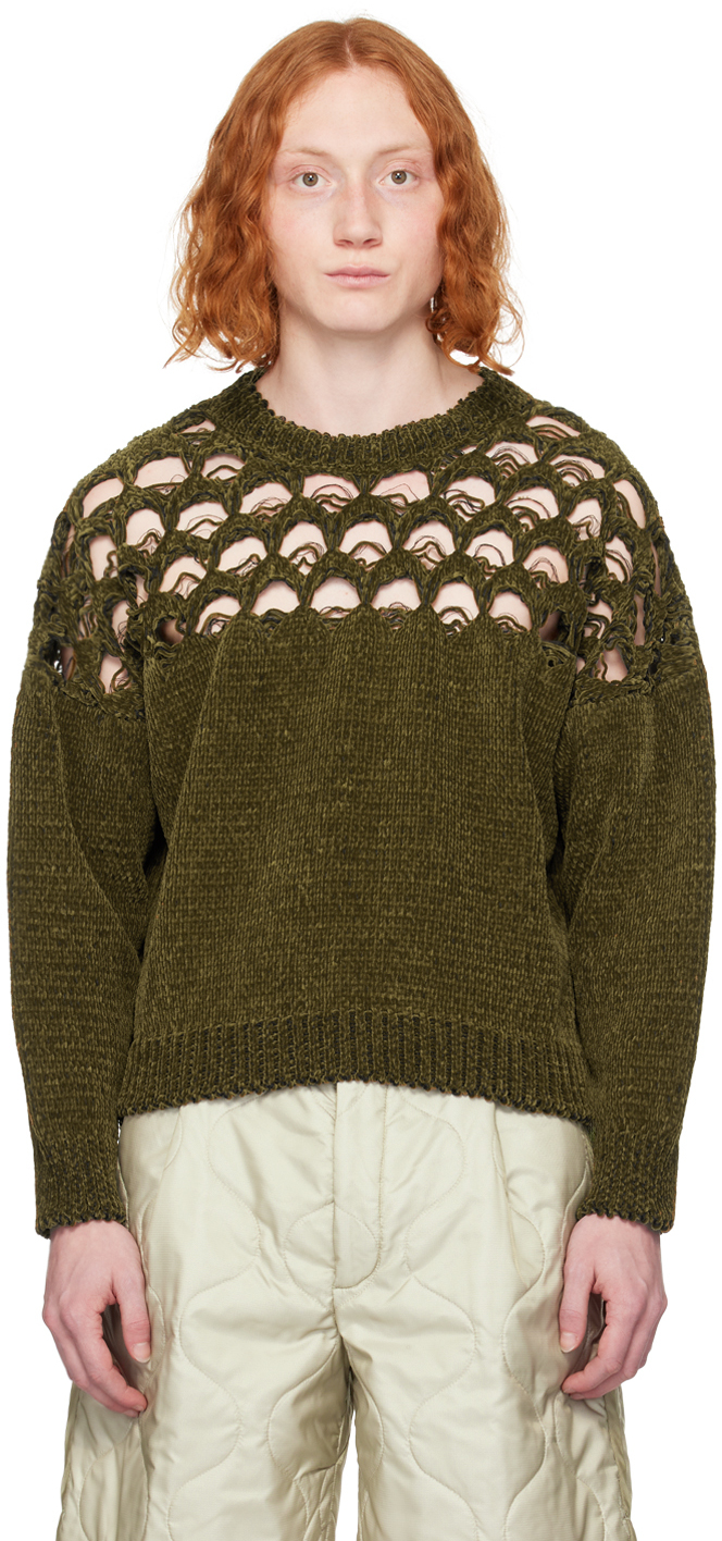 Shop Dries Van Noten Khaki Loose Thread Sweater In 606 Khaki