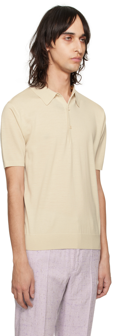 Dries Van Noten Beige Spread Collar Polo In 5 Ecru