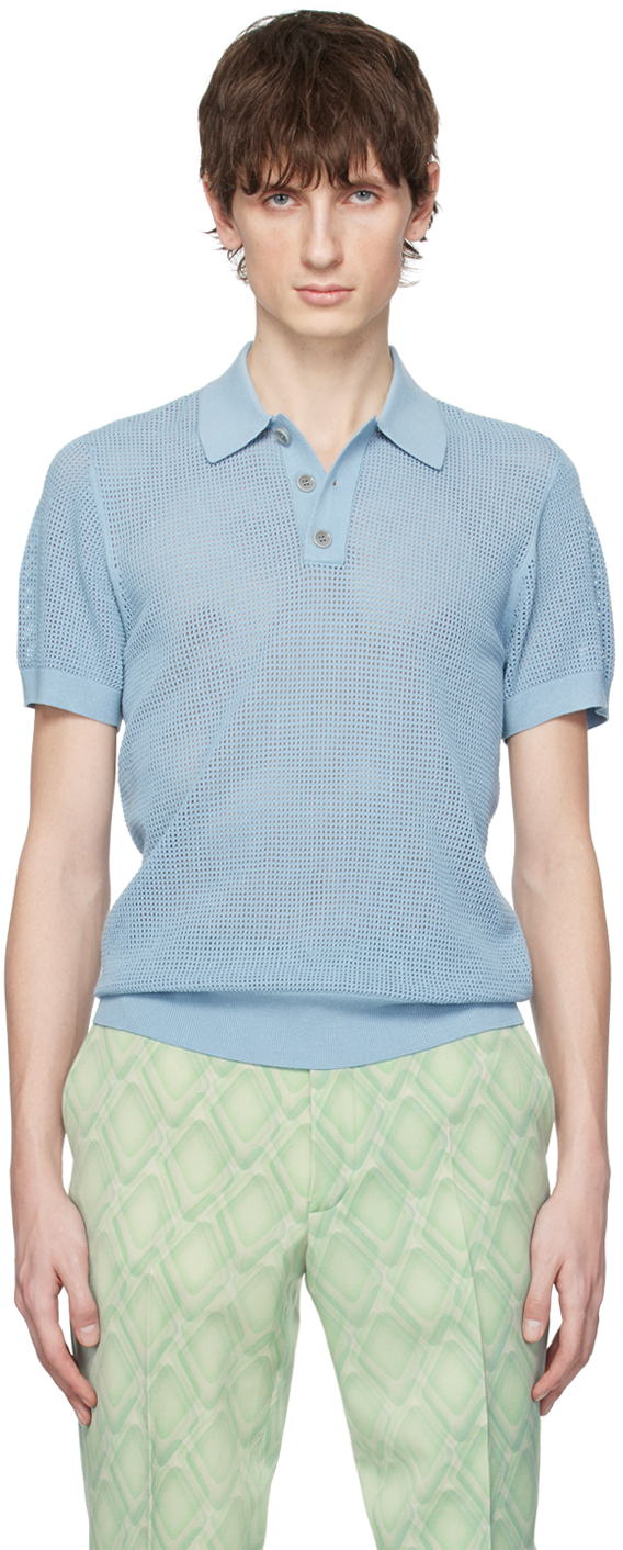 Blue Three-Button Polo by Dries Van Noten on Sale