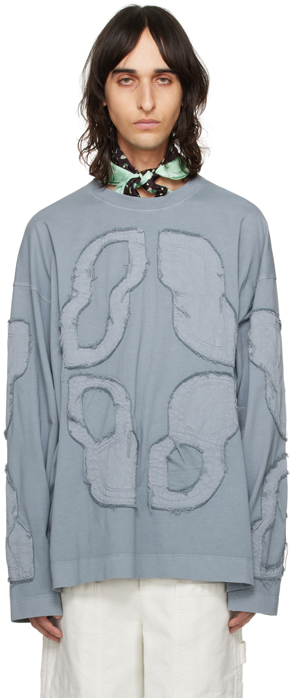 Beige Frayed Long Sleeve T-Shirt