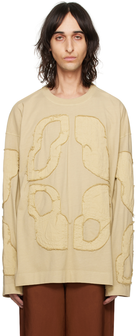 Beige Frayed Long Sleeve T-Shirt by Dries Van Noten on Sale Beige Frayed Long Sleeve T-Shirt by Dries Van Noten on Sale