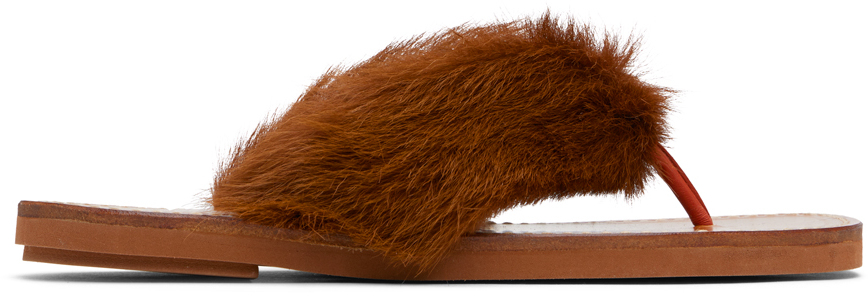 【関税込み】Dries Van Noten タン カーフヘア ビーチサンダル Dries Van Noten: タン カーフヘア ビーチサンダル | SSENSE 日本