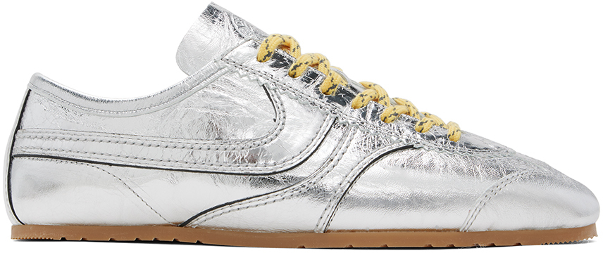 DRIES VAN NOTEN シルバー レザー スニーカー LEATHER SNEAKERS IN CRINKLED SILVER, SS25 - Zambesi Store