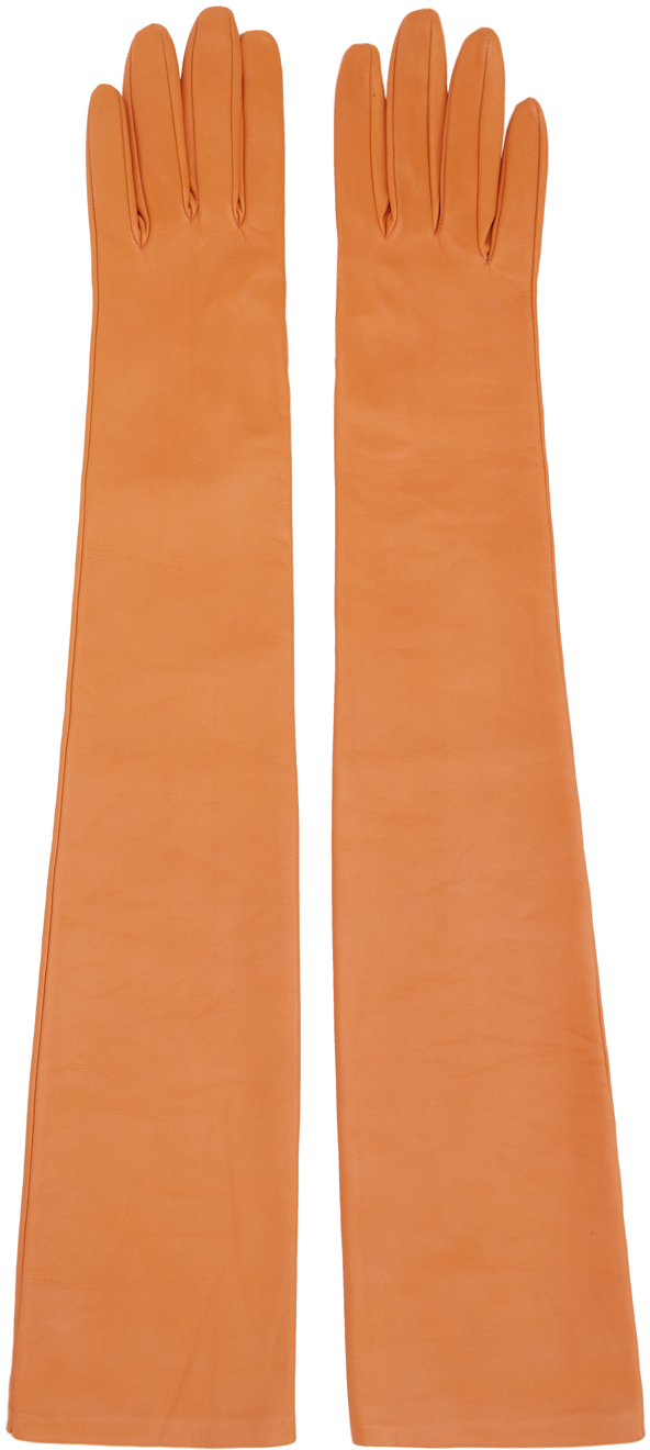 The Row Orange Simon Gloves In Pastel Orange